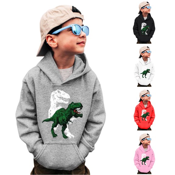 ZXLBBD Boys Sweatshirt Long Sleeve Crewneck Dinosaur Print Pullover Top for Toddler Kids Versatile School and Daily Wear Casual Durable,Grey,Size 6 Y-7 Y