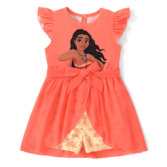 Disney Moana Princess Toddler Girl Jumpsuit Dress with Tulle Skirt Orange 5-6T