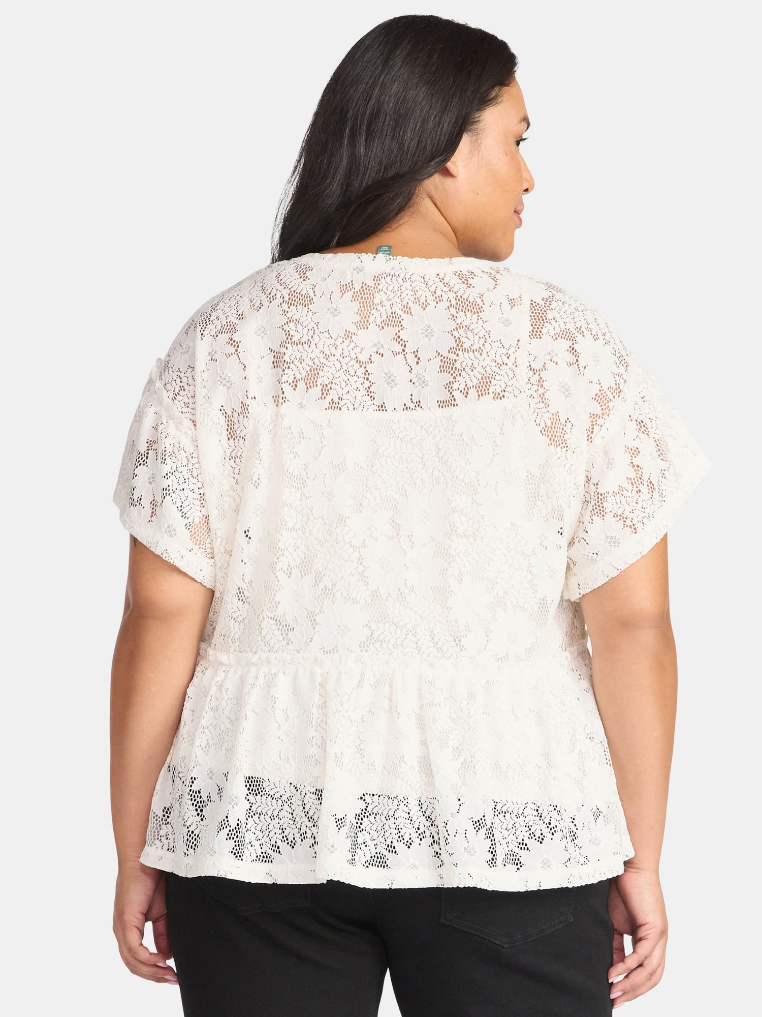 トップス sheller flower lace glitter peplum tops POPS OF FLORALS PEPLUM TOP - WHITE — Hale House Boutique