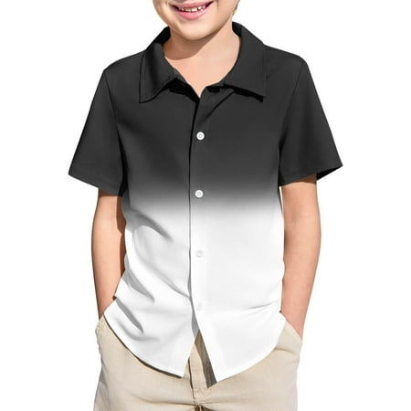 Big Boys Shirts Button Down Short Sleeve Gradien Kids Casual Beach Basic Tees Size 13-14T
