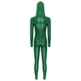 thumbnail image 4 of Zaldita Women Shiny Fishscale Print Long Sleeve Unitard with Hooded Front Zipper Full body Jumpsuit Dark Green S, 4 of 7