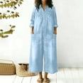 thumbnail image 6 of Chuancc Women's Fall Jumpsuits Dressy Casual Pants Romper Spring Long Sleeve V Neck Pockets One Piece Outfits Sky Blue S, 6 of 7