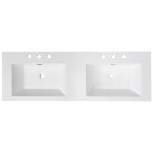 60" Resin Basin for Bathroom Vanity, with Undermount Rectangular Double Sinks, 8" Faucet Holes, Vanity Top only, Bright White