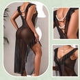 thumbnail image 6 of FRSASU Mesh Nightgown for Women Nightwear Sleeveless Backless See Through Chemise Ruffle Irregular V-Neck Sleep Dress Black, 6 of 9