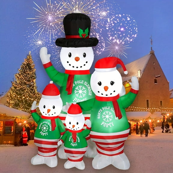 6ft Christmas Snowman Inflatables with Built-in LED Lights, Family of Four Snowmen Outdoor Yard Decorations for Holiday, Party, Garden & Lawn
