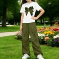 thumbnail image 3 of Iyufng Two Piece Sets for Girls, Old Girls Clothing, Bow Printed Short Sleeve T-Shirt and Cargo Pants Outfits 5-15 Years, 3 of 7
