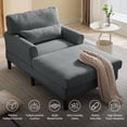 thumbnail image 6 of Mjkone Modern Chaise Lounge Chair Indoor, Flannel Chaise for Bedroom with Armrest and Headrest, Comfy Upholstered Chaise Lounge Chair for Reading, Gaming, Napping, Dark Grey, 6 of 10