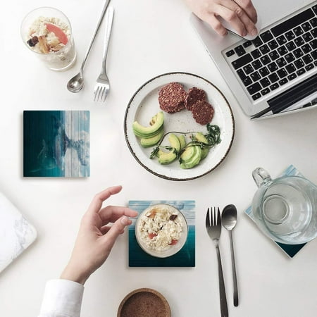 

ZHANZZK Volcano in the Ocean Whale Set of 4 Coaster for Drinks Absorbent Ceramic Stone Coasters Cup Mat with Cork Base for Home Kitchen Room Coffee Table Bar Decor