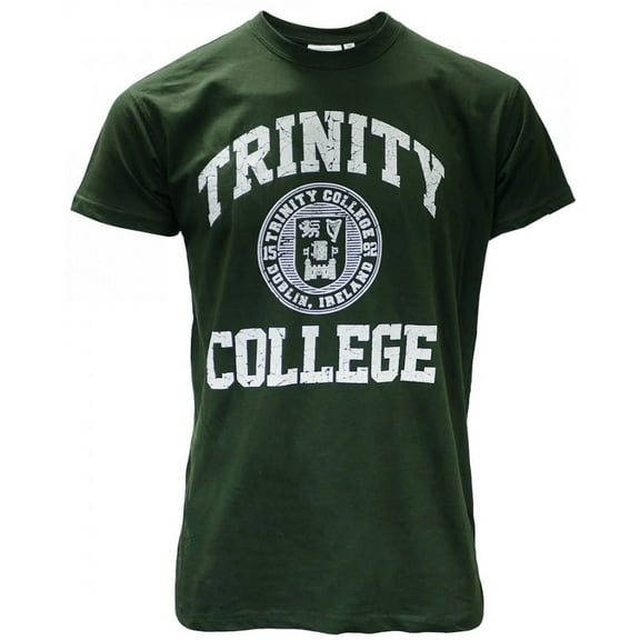 Irish Trinity College Dublin Crest T-Shirt 100% Cotton Adults Bottle Green/ White
