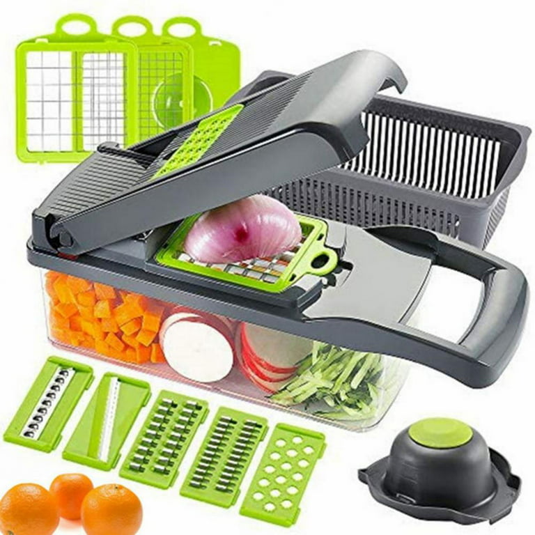 Vegetable Chopper Dicer, Mandoline Cucumber Slicer, Onion Chopper Cube Cutter Dicer with Container, Easy to Clean Kitchenware Combo with Stainless