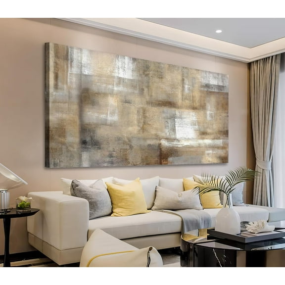 CDDposter Brown Abstract Wall Art Canvas Prints White Grey Retro Abstract Canvas Pictures for Living Room Bedroom Wall Decor Rustic Farmhouse Canvas Artwork for Office Home Decoration 24" X 48"