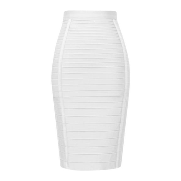 RUTAYY Women High Waist Knee Length Stripe Bandage Pencil Skirt Solid Color Smocked Boho Pleated Skirts