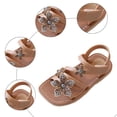 thumbnail image 6 of Girls Strappy Sandals Cute Rhinestone Floral Flat Shoes Square Open Toe Slip on Beach Vacation Dress Shoes Brown 13.5 Little Kids, 6 of 6