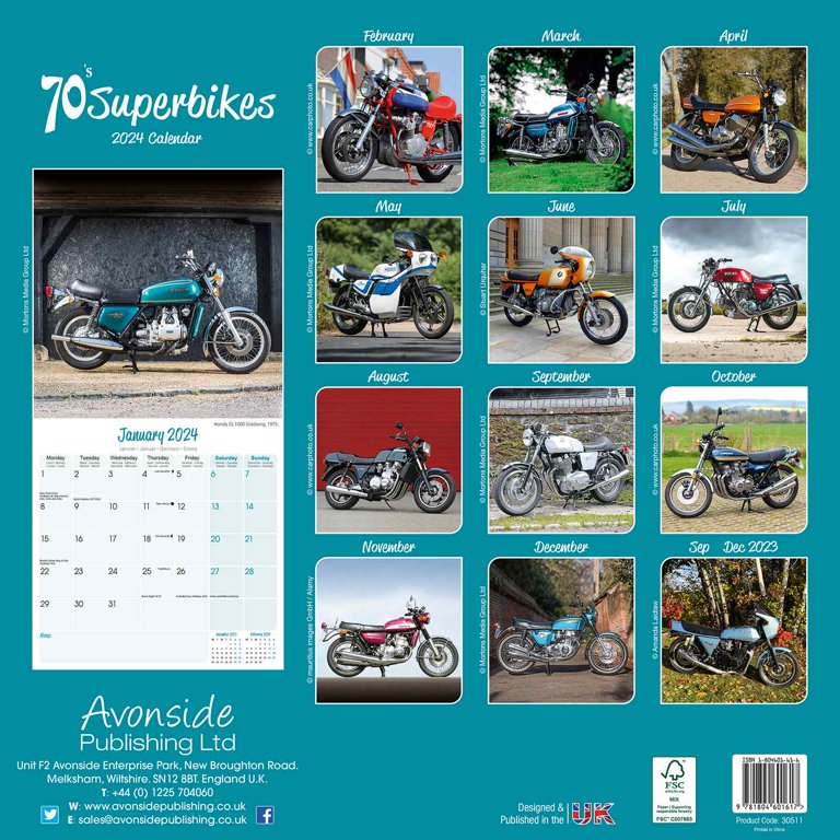 70'S Superbikes Calendar 2024 Square Motorbike Wall Calenda - Walmart.com
