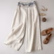 thumbnail image 4 of Pantalones de algodón y lino de estilo chino Pantalones de pierna ancha Pantalones de algodón y lino de pierna recta Nuevo estilo chino Bordado artístico Ropa de té zen Pantalones de mujer, 4 of 5