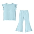 thumbnail image 2 of Zpanxa Girls Matching Sets Solid Color Flutter Sleeve Sleeveless Top with Flared Long Pants 2 Piece Set 2 Years, 2 of 6