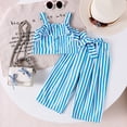 thumbnail image 2 of FAOWME Child Girls Summer Striped Outfit Sets 3 Piece Strappy Tank Tops With Wide Leg Pants And Adjustable Waist Belt Casual Beachwear Suits Clothes Sets Holiday O-Neck Dailywear, 2 of 8
