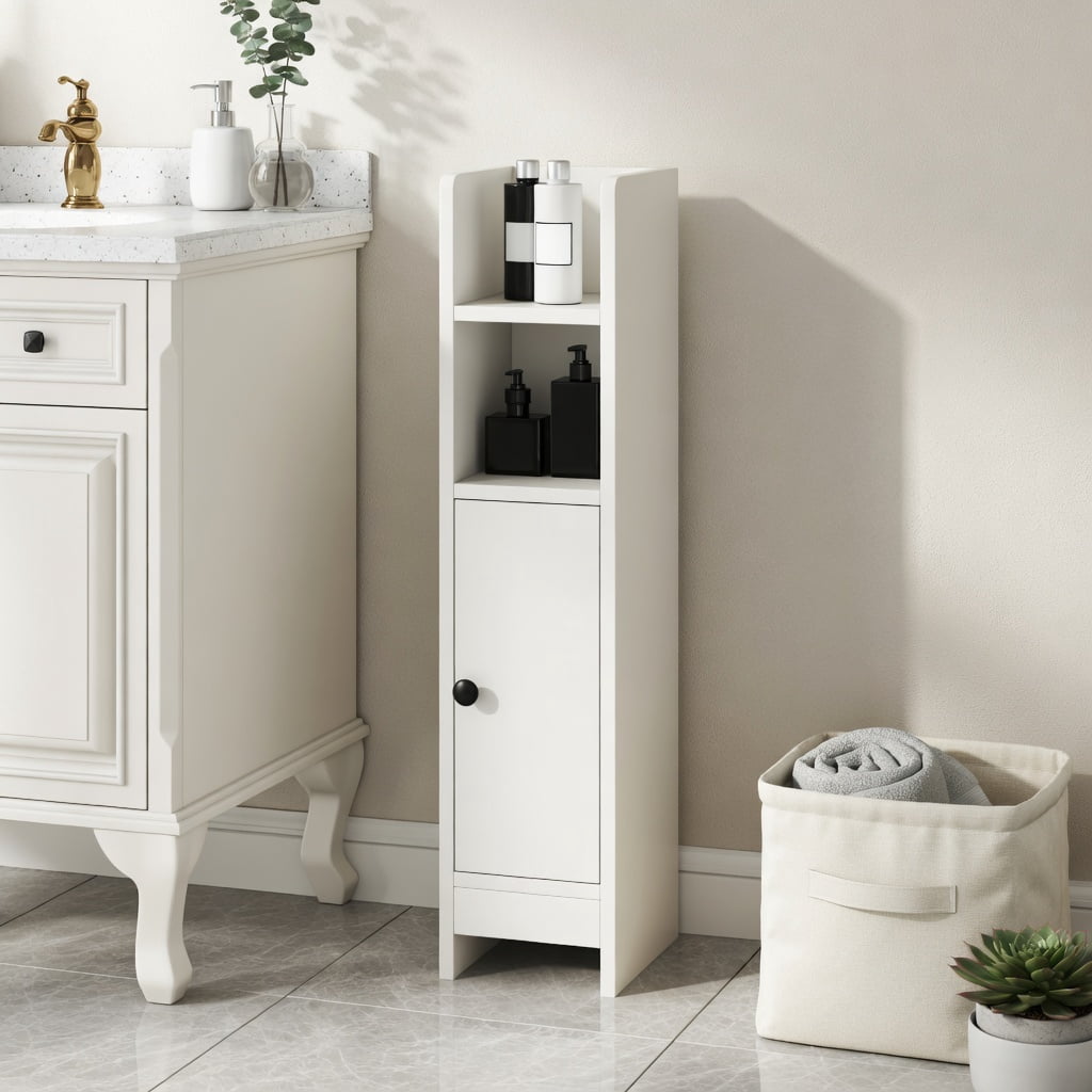 Spaco White Slim Bathroom Corner Cabinet, 1 Door & Adjustable Shelves with Non-Slip Feet
