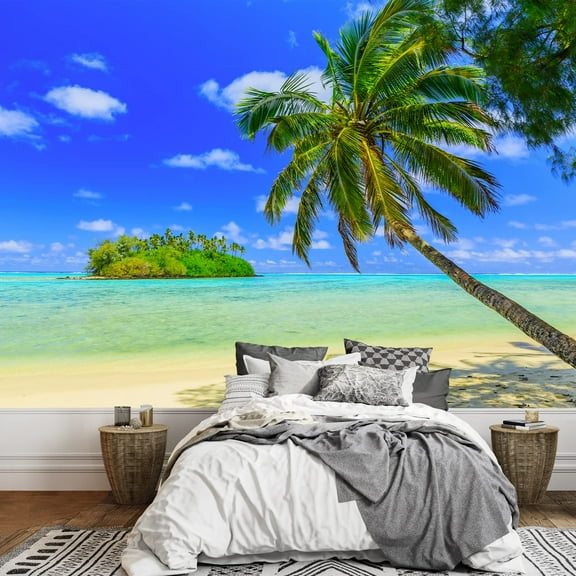 wall26 - Rarotonga, Cook Islands. Motu Island and Palm Tree, Muri Lagoon. - Removable Wall Mural | Self-Adhesive Large Wallpaper - 100x144 inches