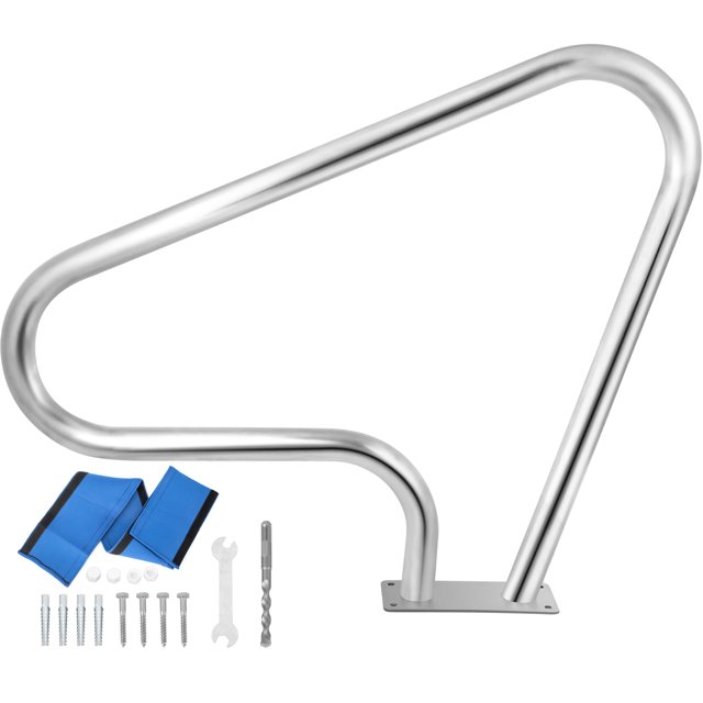 VEVOR Pool Rail 48x36 Pool Railing 304 Stainless Steel 250LBS Load Capacity Silver Rustproof Pool Handrail Humanized Swimming Pool Handrail with Blue Grip Cover & M8 Drill Bit & Self-Taping Screws