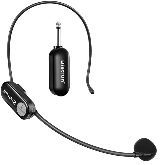 Auriculares inalámbricos con micrófono Bietrun, alcance de 165 pies, UHF, negros