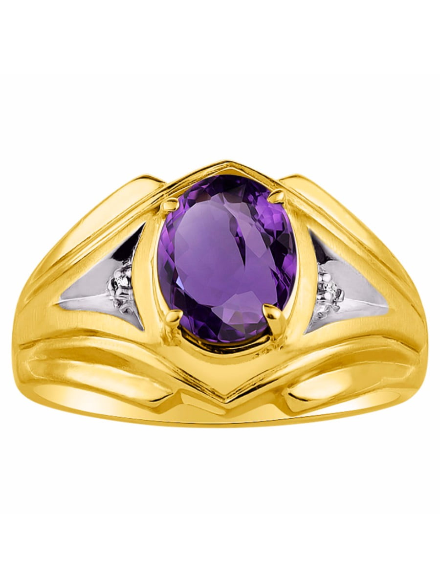 Diamond & Amethyst Ring Sterling Silver or Yellow Gold Plated