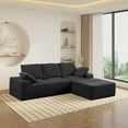 thumbnail image 3 of GVN 103.5" Space-Saving Compressied Sofa with L-Shape Chaise and Deep Seat, Convertible Couch with No Assembly Required and Plush Corduroy Fabric for Living Room, Bedroom, Black, 3 of 7