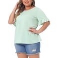 thumbnail image 2 of DARING DIVA Women's Plus Plain Crew Neck Ruffle Short Sleeves Blouse 1X Mint Green, 2 of 6