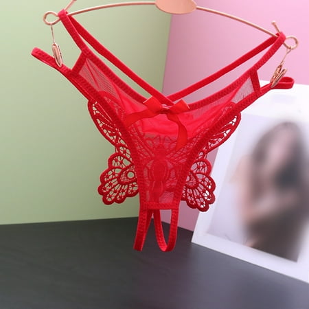 

Ykohkofe Women Low Waist Traceless Mesh Embroidered Big Butterfly Open End Thong