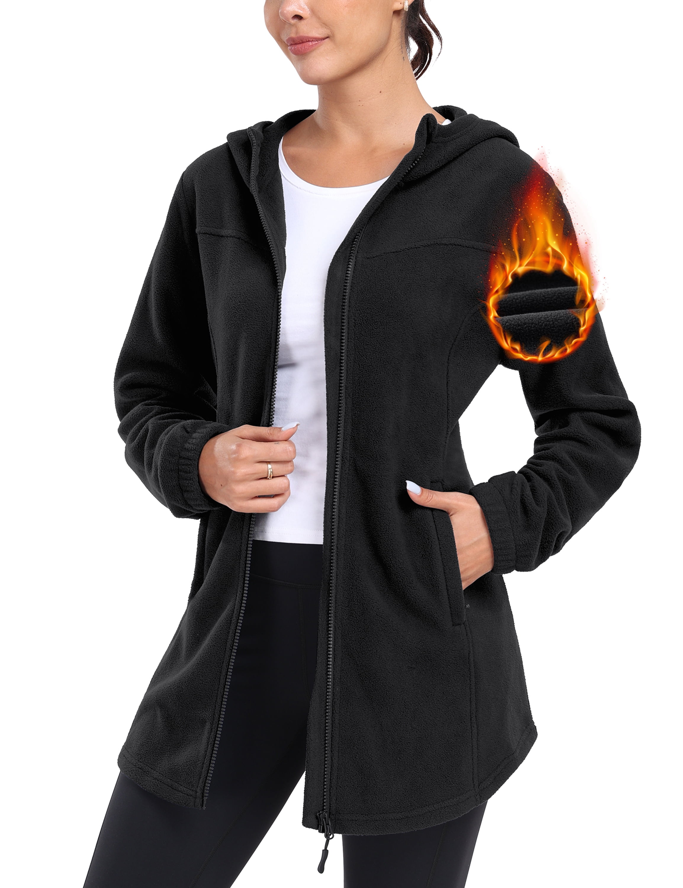 YIRUIYA Women's Polar Fleece Hooded Jacket Full Zip Outwear with Pockets