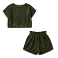 thumbnail image 6 of Women's Linen Blend Soft Fabric Casual Shorts, Elastic Waist Drawstring, Lightweight Breathable Cool Solid, Lounge Summer Beach Outdoor | UKHCCC,Army Green L, 6 of 7