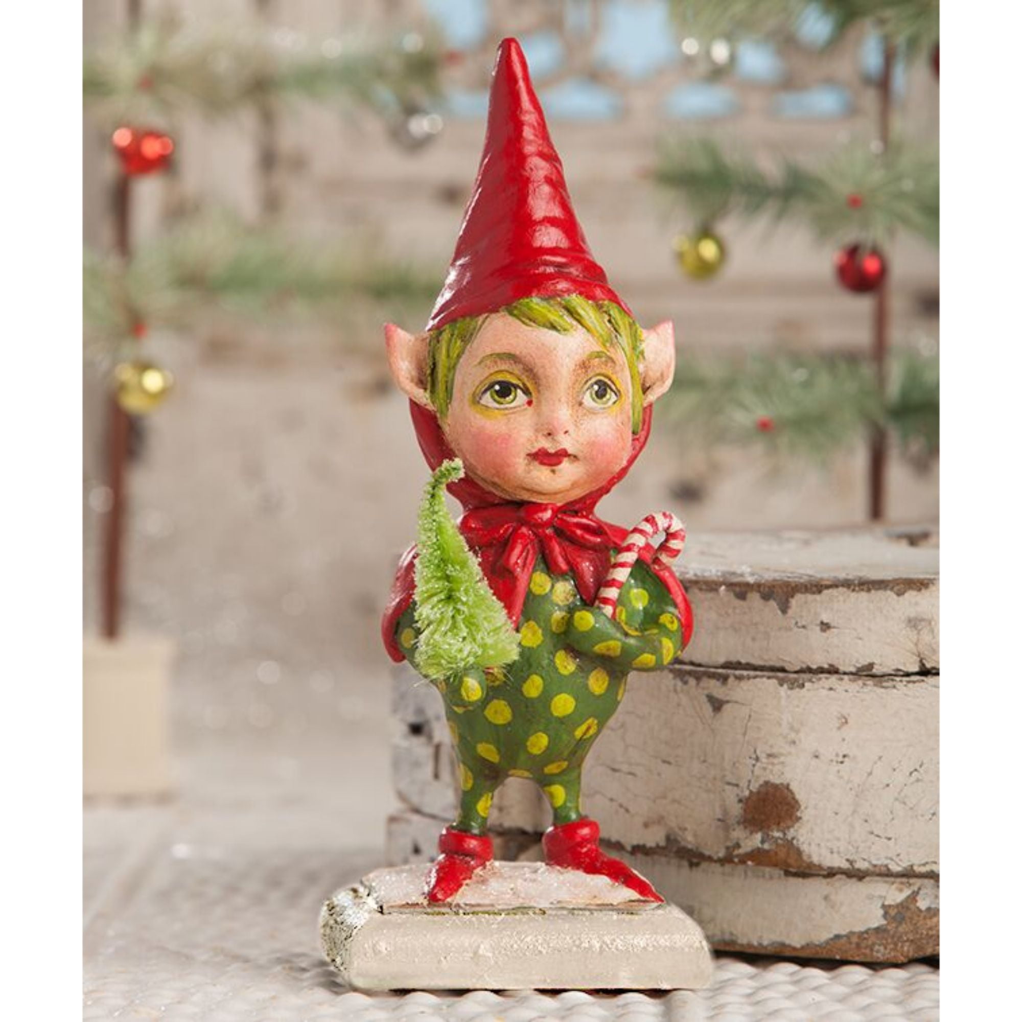 9.25" Red and Green Candy Elf Christmas Figurine
