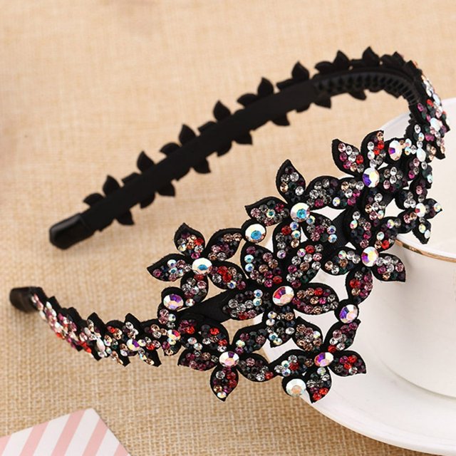 Mode Femmes Bandeau Fleur Cristal Large Bandeau Strass Brillant Cheveux Accessoires