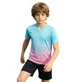 thumbnail image 4 of LIIPEE Summer Outfits For Boys Athleisure Stripes Print Short Sleeve Tees Solid Color Shorts 2 Piece Set Kids Quick Drying Breathable Fashion Sports Outfit Sets,9-10 Years, 4 of 6