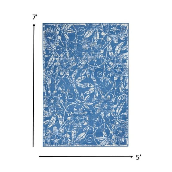 5â€™ x 7â€™ Blue and Ivory Floral Vines Area Rug