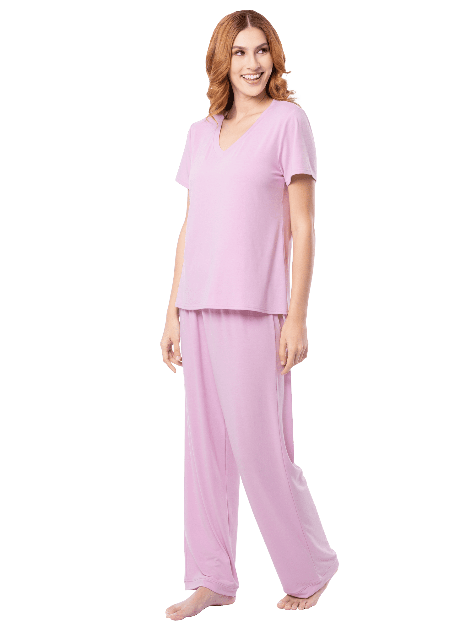 Fruit of the Loom Women's Soft & Breathable V-Neck Short Sleeve Top & Pajama Pant Set, Sizes S-4X