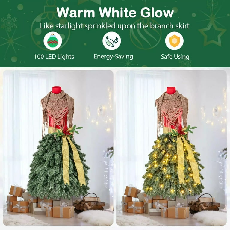 dress form christmas tree walmart Auranook 5 FT Artificial Mannequin Tree, Dress Form Xmas Tree with 248  Branch Tips, 100 Warm White LED Lights, Gold Ribbon, Scarf & Folding Metal