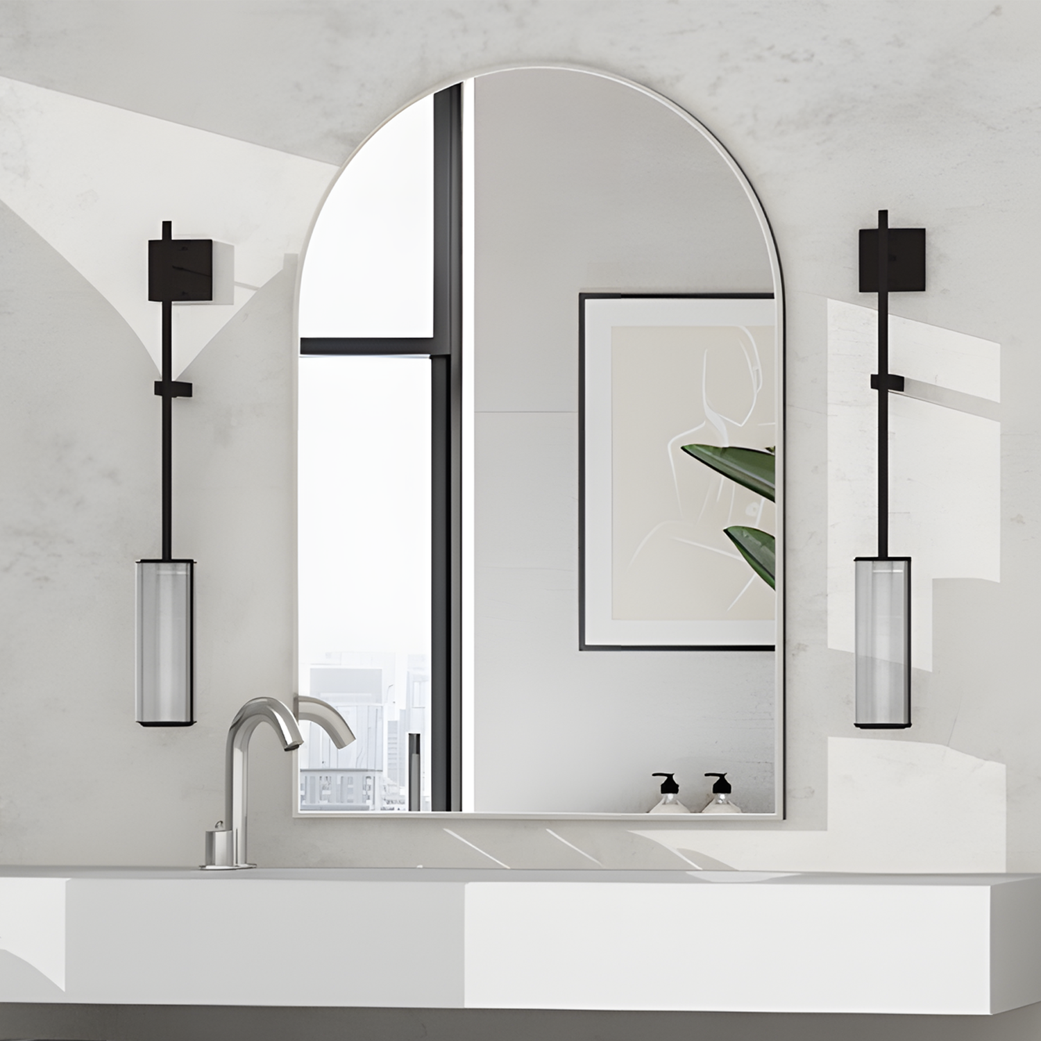 Conguiliao 20" x 30" Arched Wall Mirror, Silver Frame photo 3