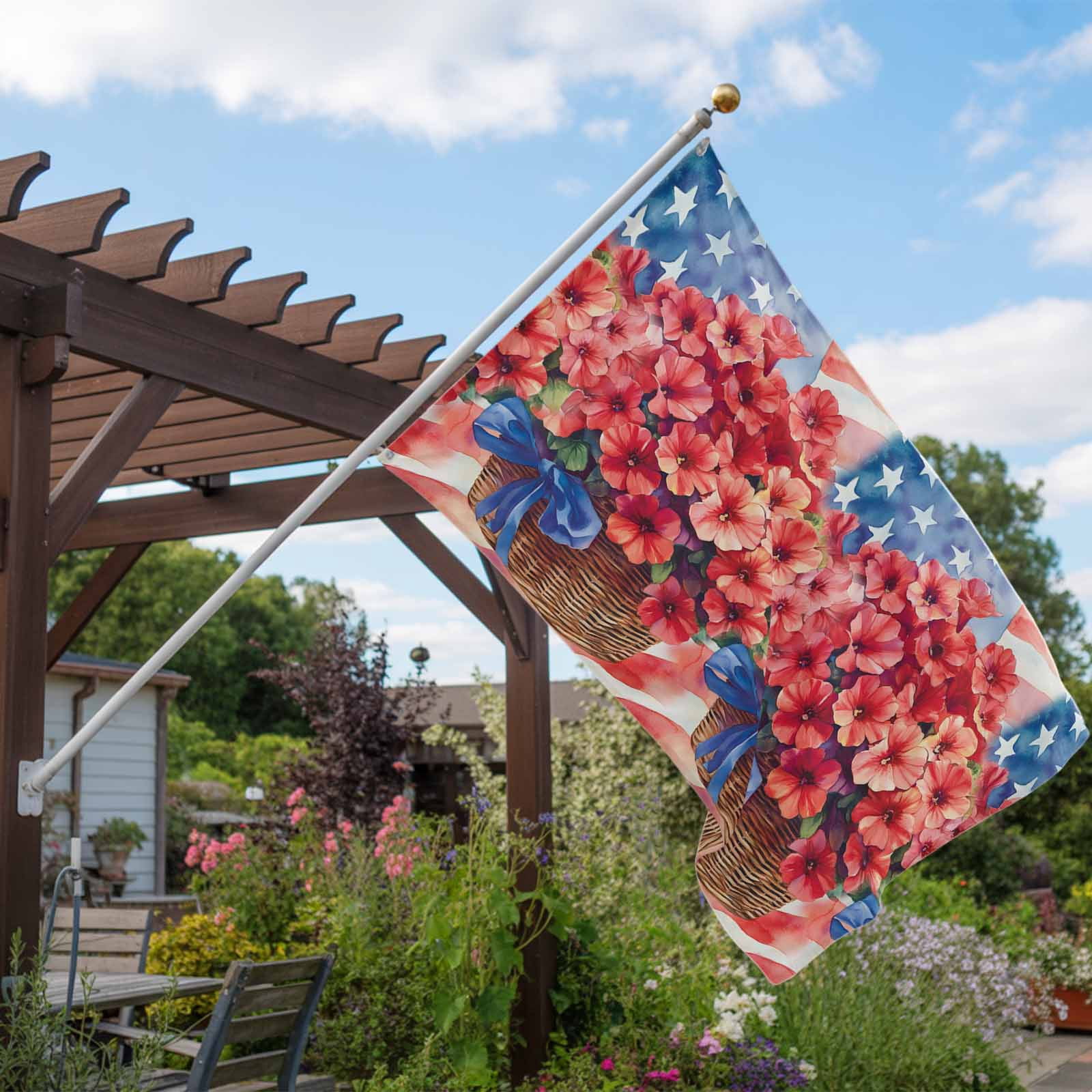 4th of July Flags for Outside 3x5 ft Poppy Bouquet Outdoor Flags Double Sided Grommets House Banner USA Flag Oil Painting Patio Yard Flag for Outdoor Party Porch Garden Independence Day Decor