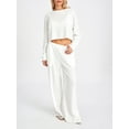 thumbnail image 3 of KelaJuan Women 2 Piece Outfits Solid Color Cropped Long Sleeve Sweatshirt and Wide Leg Pants Set Streetwear Aesthetic Clothes, 3 of 6