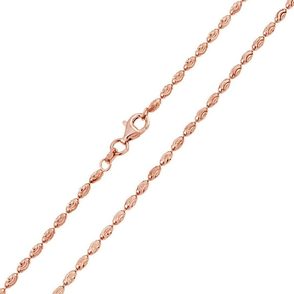 Rose Gold Plated 925 Sterling Silver Oval Curved DC Moon Bead Chain Italy 16" Jewelry Female Unisex