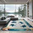 thumbnail image 2 of ODIKA 8'x10' Washable Area Rug Durable, Non-Slip Nautical Turtle Ocean Starfish Border Entry Themed Teal Beachy for Living Room, Under Sectional, Family, 2 of 7
