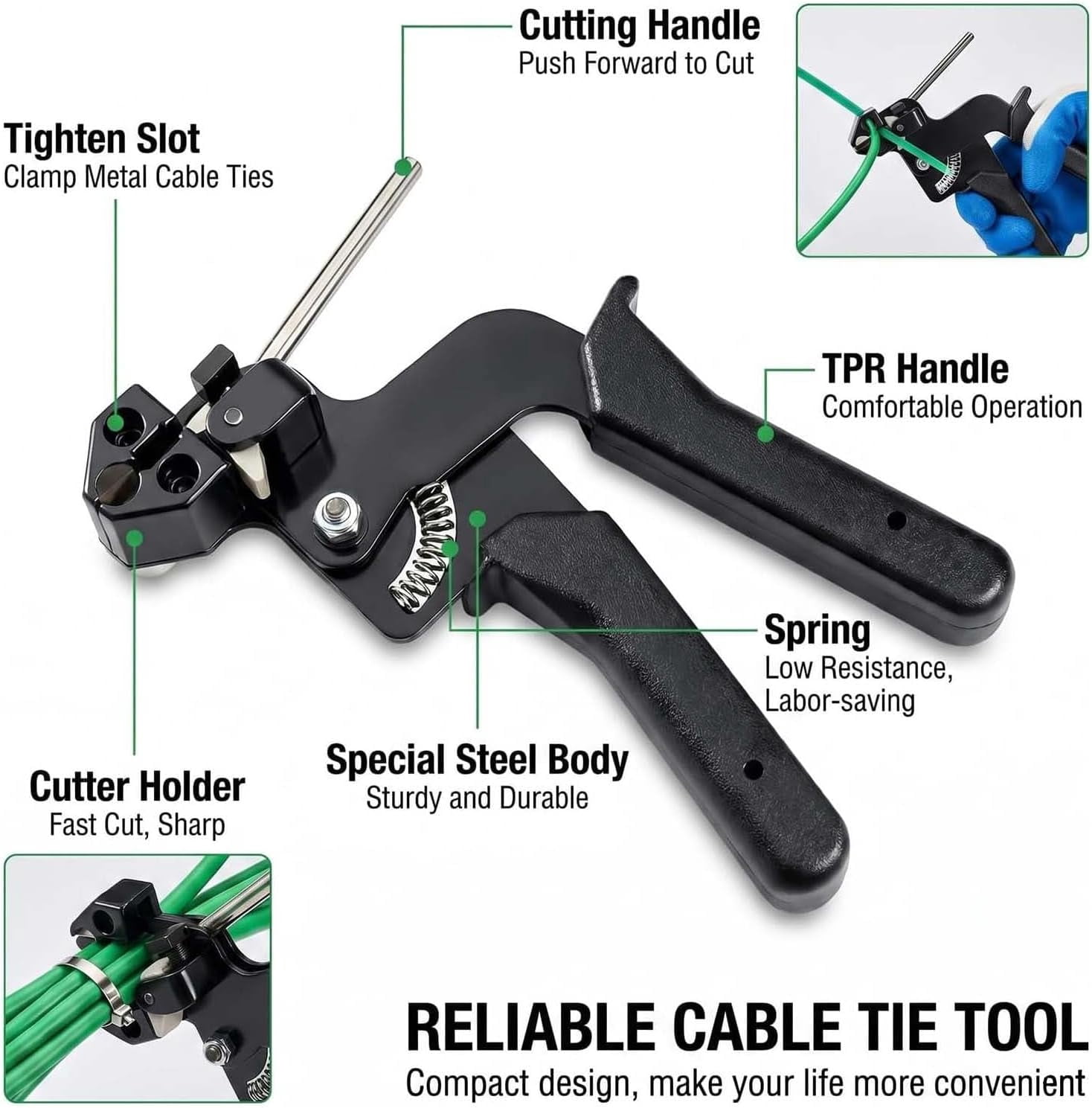 Stainless Steel Cable Tie Gun Kit, Stainless Steel Zip Ties Gun Kit with Auto Cut-off, Tensioning and Fastening Pliers (1 Set With 50pcs Zip Ties)