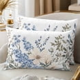 thumbnail image 2 of Decorative Throw Pillow Covers 12x20 Inch Set of 2 Blue Wildflower Home Decor Pillow Cases for Couch, Leaves Plant Cushion Case for Living Room Bedroom Bed Car Chair, 2 of 9