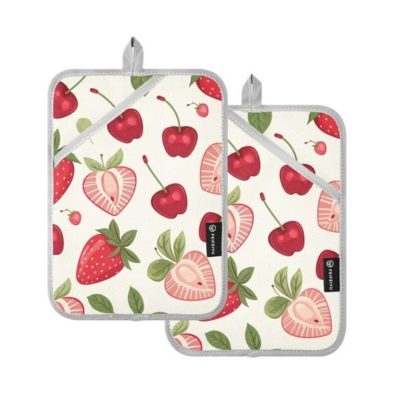 Pot Holders Set of 2 Heat Resistant 338℉ Kitchen Oven Gloves Potholder Cooking Baking Microwave Mitts Strawberry and Cherry