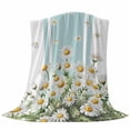 thumbnail image 6 of Spring Daisy Blanket Soft Cozy Warm Throw Blanket for Couch, Plush Fuzzy Flannel Fleece Blankets for Sofa, Watercolor Botanical Flowers Blue Striped Bed Blankets Lightweight Gifts for Women, 50"x60", 6 of 9