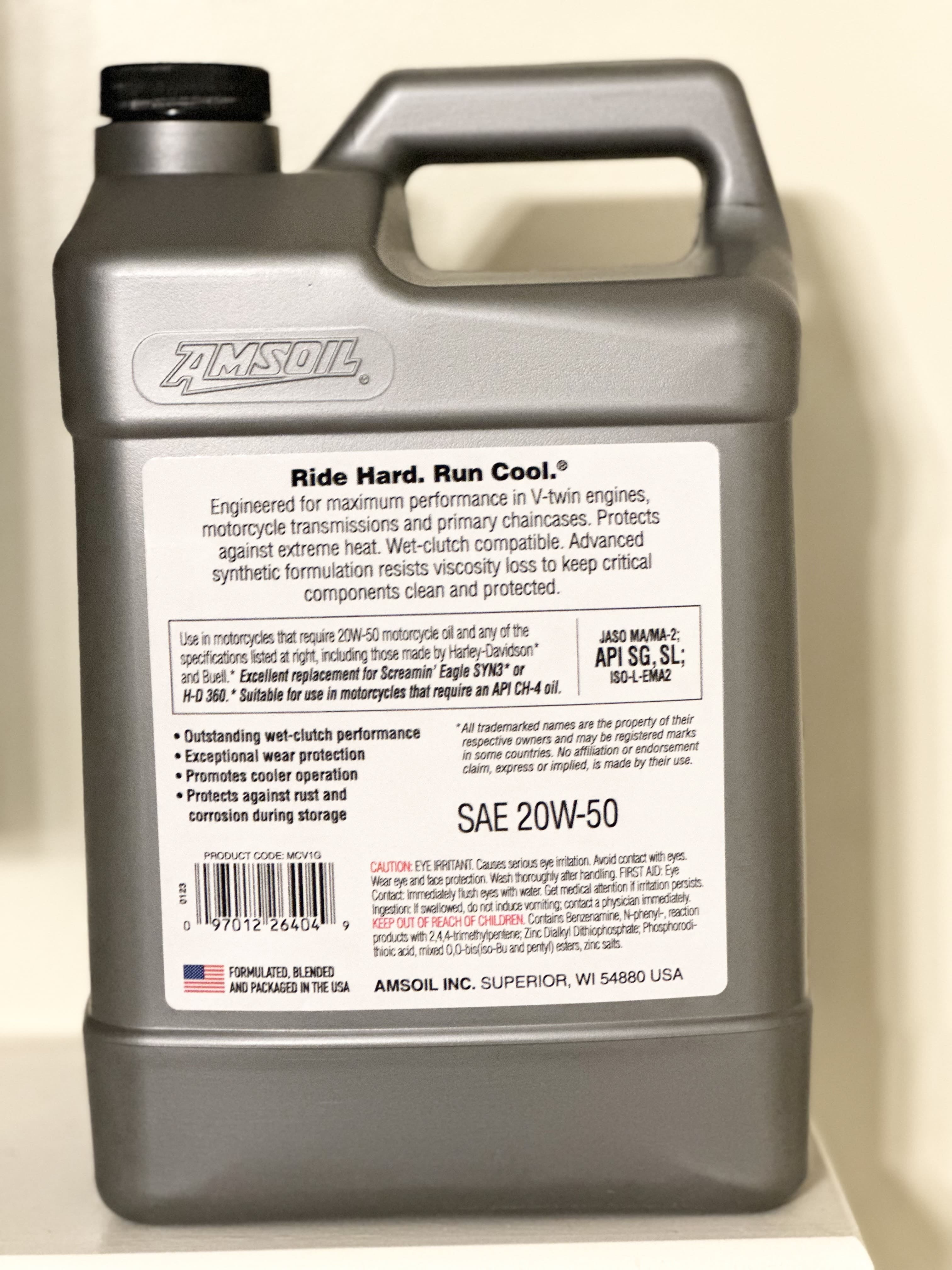 AMSOIL 20w-50 Motorcycle Oil Full Synthetic - 1 Gallon