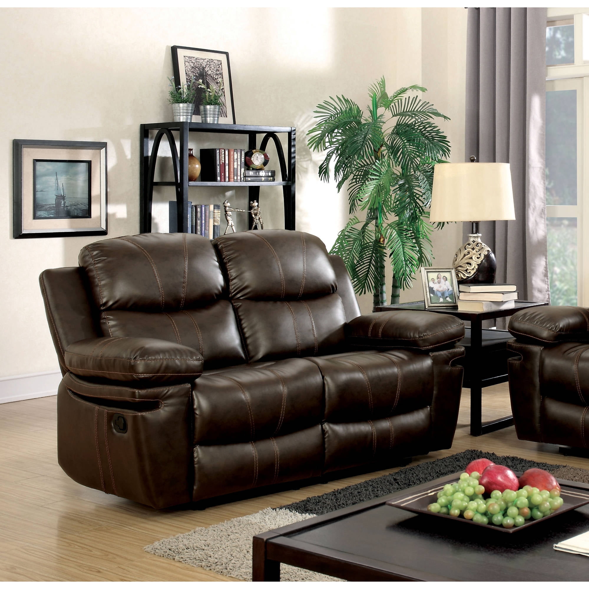 Furniture of America Faux Leather Mason Reclining Loveseat, Brown