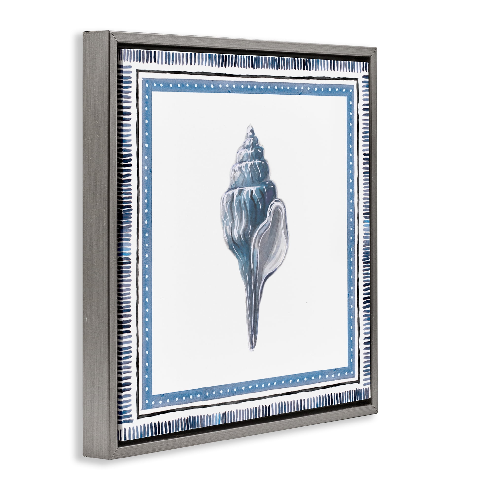 Stupell Industries Soft Blue Conch Shell Gray Framed Floater Canvas Wall Art, design by Lanie Loreth