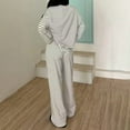 thumbnail image 5 of Cozyvia Striped Pajamas Set for Women, 2-Piece Outfits Loungewear Long Sleeve Top and Drawstring Wide Leg Pant Set, Fall Winter Cozy Matching Pajamas Set - Red M, 5 of 7